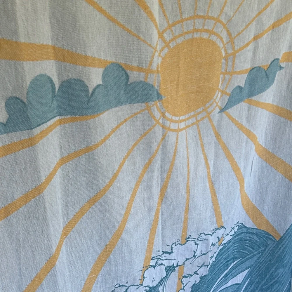 SWELL DAY SUN + OCEAN Tapestry Wall Art Woven Green + Mustard Blue + Yellow NEW!